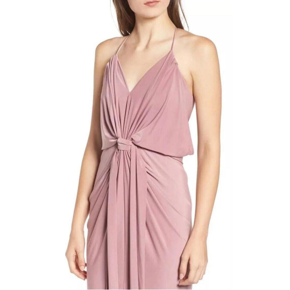 Misa Los Angeles Domino Dress Midi Tie Front Draped Ruched Pink NWT Women's XS